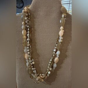 Vintage 6 Strand Necklace 1960’s Costume Jewelry Retro Chunky/Thin Grays, Ivory